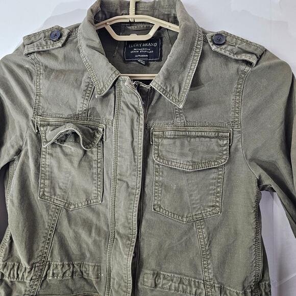 Lucky Brand Utility Jacket Military Green Zip Pockets Womens Small Cinch Waist - Picture 4 of 15